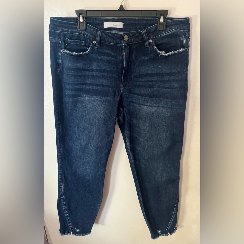 KanCan Dark Indigo Mid-Rise Skinny Jeans With Raw Hem Size XL